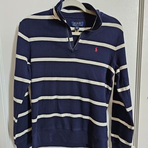 Polo by Ralph Lauren Blue and White Quarter-Zip Sweater